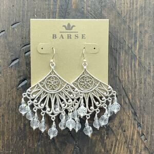 Barse Lace Chandelier Earrings- Quartz- Silver- NWT